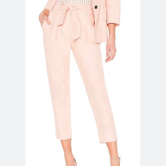 Joie Blush Pink Jun High Waist Belted Cotton Linen Ankle Pants Size 8 - Picture 1 of 13